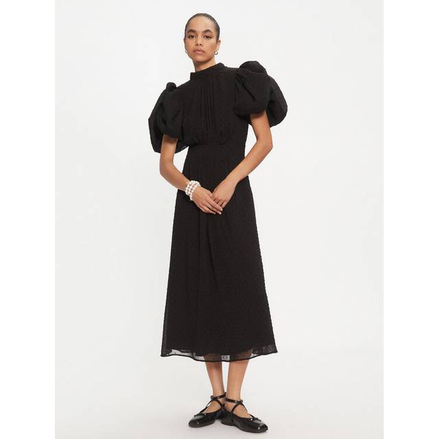 ROTATE BIRGER CHRISTENSEN Puff Sleeve Midi Dress |Svart |34