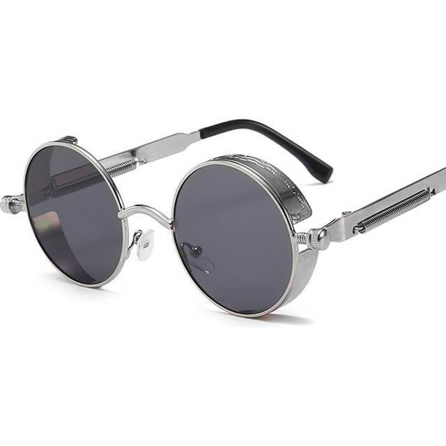 (Silver Gray) Classic Gothic Sunglasses Woman Brand Designer Vintage Round Metal Frame Sun Glasses Female Male High Quality UV400