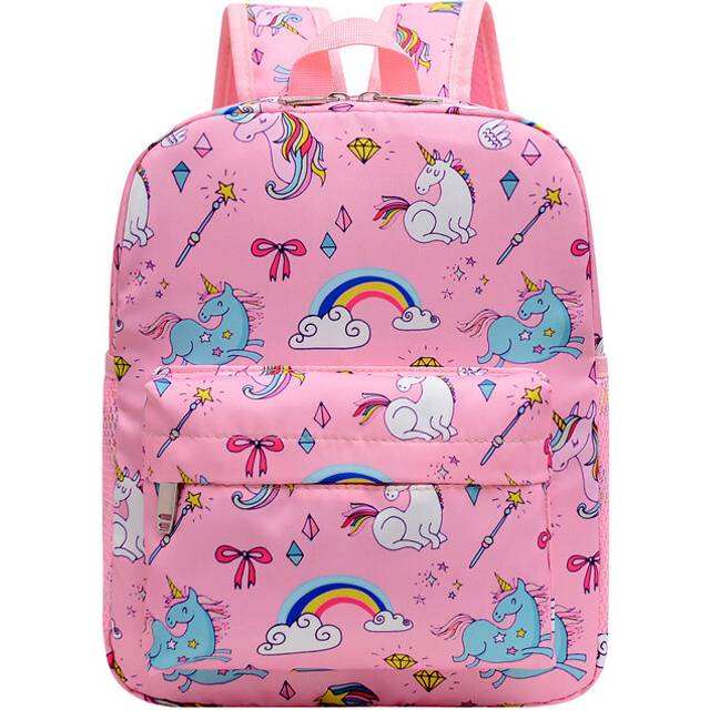 (Pink) Unicorn School Whimsical Backpack With Cushioned Straps And Floral Elements For Young Learners