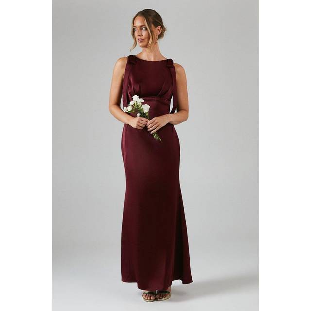 Coast Womens Maxi Dress Malbec Satin Sleeveless Tie Shoulder Elegant Fit Flare