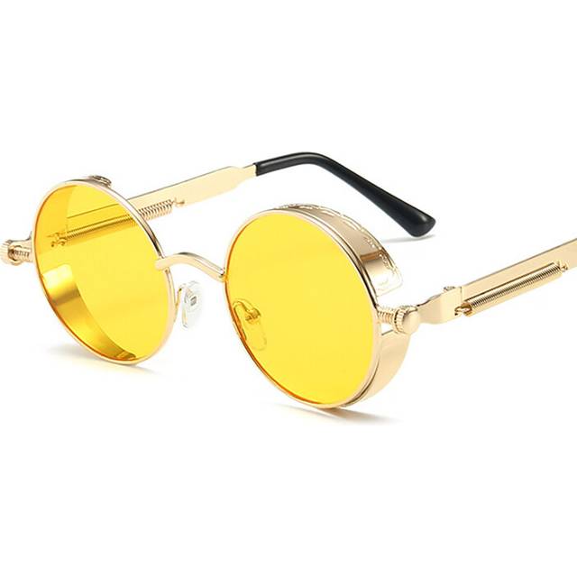 (Gold Yellow) Classic Gothic Sunglasses Woman Brand Designer Vintage Round Metal Frame Sun Glasses Female Male High Quality UV400