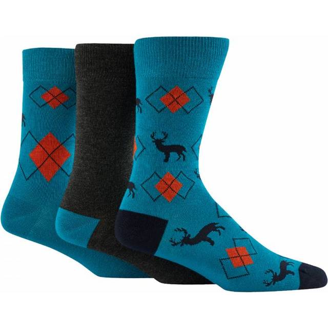 Multi 3 Pack Hanging Gift Crew Socks - Blue (7/11)
