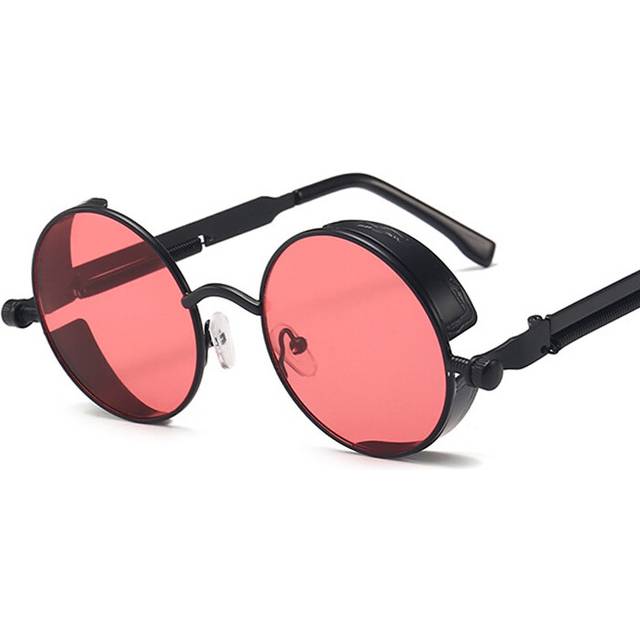 (Black Pink) Classic Gothic Sunglasses Woman Brand Designer Vintage Round Metal Frame Sun Glasses Female Male High Quality UV400