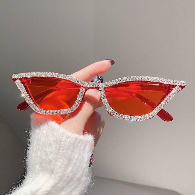 (red, 1 pair) Retro Disco Full Rhinestones Cat Eye Sunglasses Vintage Triangle Frame Personality Party Sunglasses Sun Shade Eyewear
