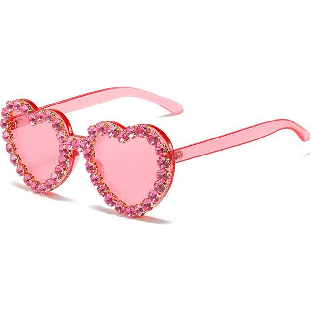 (Pink Pink, As Picture Show) Vintage Pink Heart Diamond Sunglasses for Women New Luxury Brand Diamond Sun Glasses Ladies Retro Hip Hop Cool Eyewear