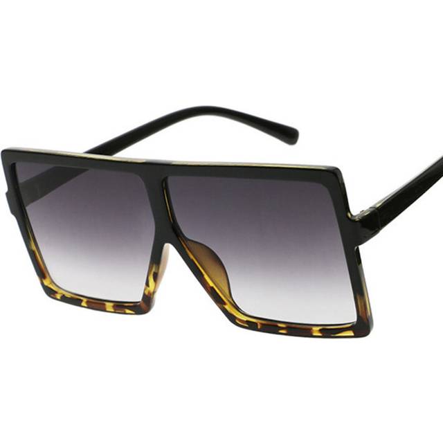 (Black Leopard) Oversized Shades Woman Sunglasses Black Square Glasses Big Frame Vintage Retro Glasses Female Unisex Oculos Feminino