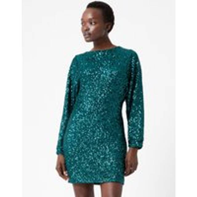 Elena Sequin Bow Back Mini Dress Forest - Green
