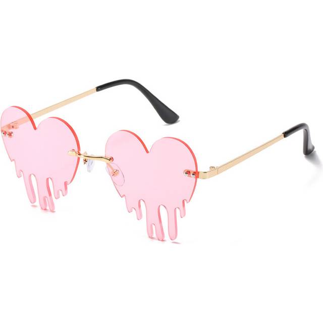 (C2 Gold-Pink, As the picture) OEC CPO Unique Heart Rimless Sunglasses Women New Red Blue Tears Shape Sunglasses Female Vintage Eyewear UV400