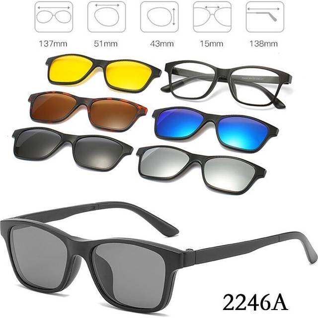 (2246A) 6 In 1 Custom Men Women Polarized Optical Magnetic Sunglasses Clip Magnet Clip on Sunglasses Clip on Sun Glasses Frame