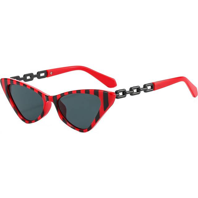 (RED STRIPE, Other) Small Retro Cat Eye Sunglasses For Women Colorful Vintage Eyewear Metal Chain Decoration Shades UV400 Female Sun Glasses