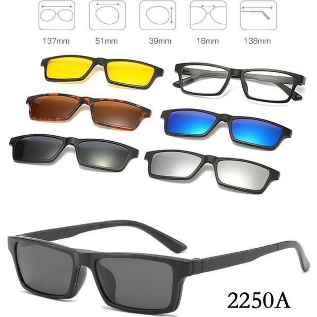(2250A) 6 In 1 Custom Men Women Polarized Optical Magnetic Sunglasses Clip Magnet Clip on Sunglasses Clip on Sun Glasses Frame