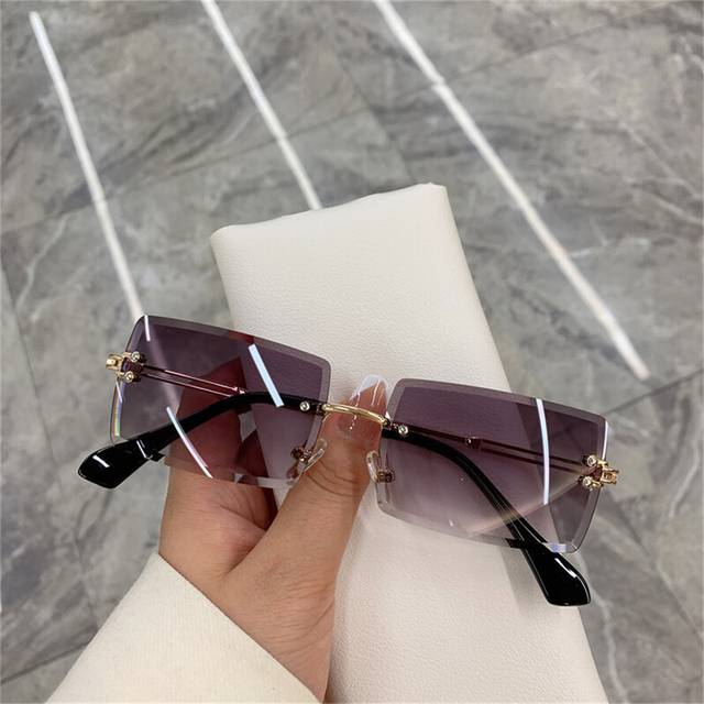 (5) 1/2pcs Rimless Sunglasses Woman Brand Designer Gradient Sun Glasses Frameless Rectangle Cutting Lens Shades Eyeglasses