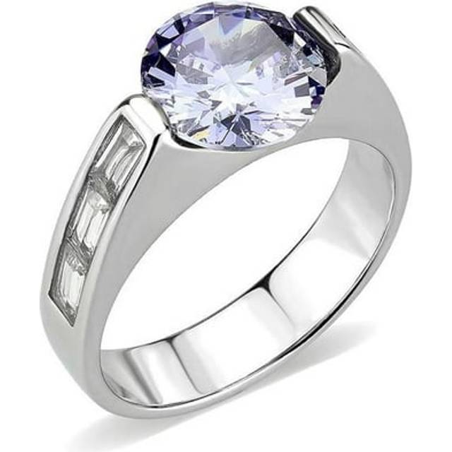 High Polished No Plating Stainless Steel Ring with AAA Grade CZ, Light Amethyst - Size 8