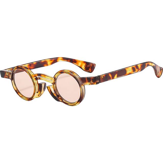 (Leopard champagne, As the picture) Retro Small Round Punk Women Sunglasses Double Color Men Trending Hip Hop Sun Glasses Shades UV400