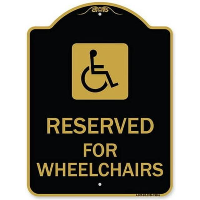 SignMission A-DES-BG-1824-23166 18 x 24 in. Designer Series Sign - Reserved for Wheelchairs with Graphic, Black & Gold