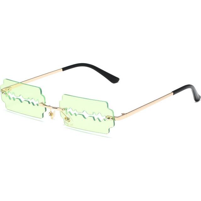 (green, as picture) Festival Rimless Rectangle Sunglasses Women Personality Trend Unique Razor Blade Funny Sun Glasses Catwalk Party Hip Hop Eyewear