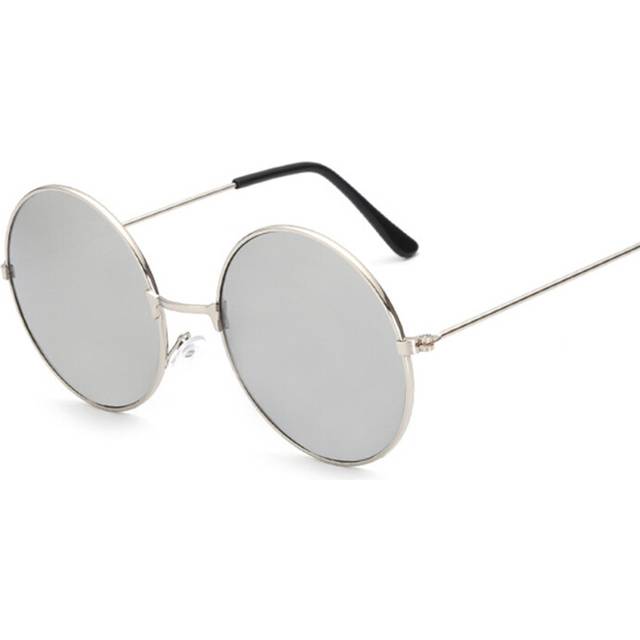 (SilverSilver) Vintage Small Round Sunglasses Woman Brand Designer Sunglasses Female Alloy Colorful Mirror Retro Black Circle Oculos De Sol