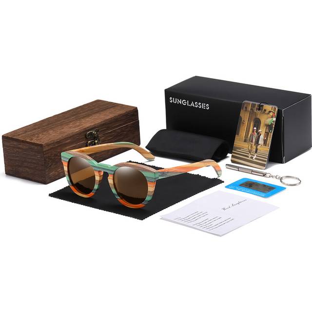 (GM8241-BROWN) GM Natural Bamboo And Wooden Sunglasses VIP Manual Polarized Glasses Luxury brand Environmental Degradable Glasses Gift Box