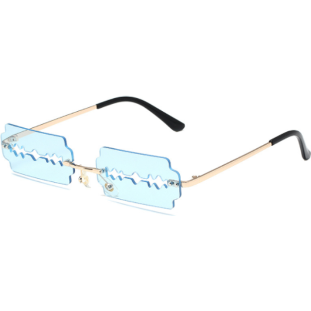 (bule, as picture) Festival Rimless Rectangle Sunglasses Women Personality Trend Unique Razor Blade Funny Sun Glasses Catwalk Party Hip Hop Eyewear
