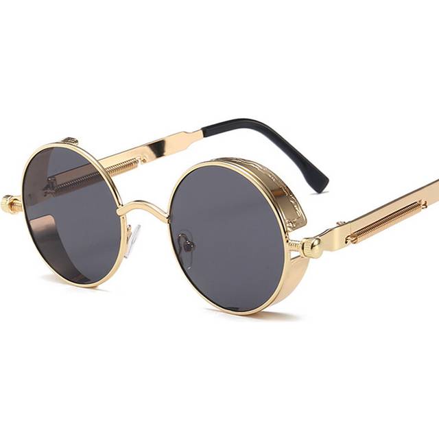 (Gold Gray, Other) ACE Classic Gothic Style Round Sunglasses Men Women Brand Designer Retro Round Metal Frame Colorful Lens Sun Glasses