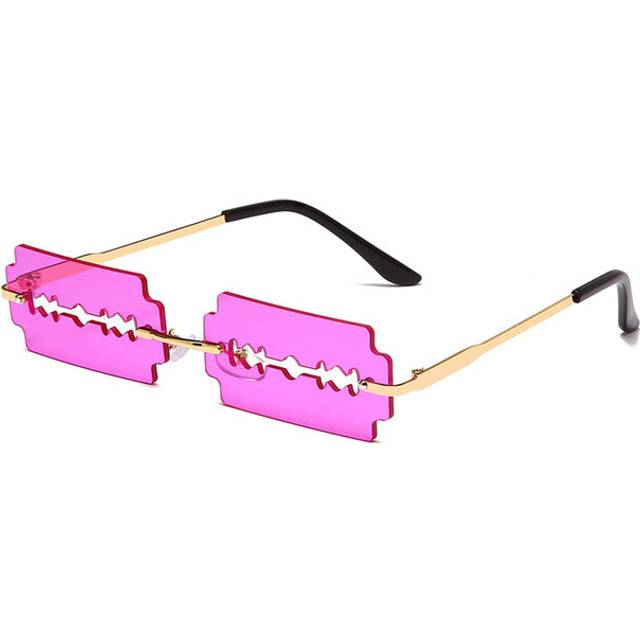 (rose red, as picture) Festival Rimless Rectangle Sunglasses Women Personality Trend Unique Razor Blade Funny Sun Glasses Catwalk Party Hip Hop Eyewea