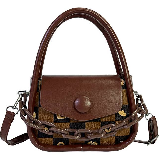 (Brown) Luxe Pu Handbag For Women Featuring Chic Plaid And Color Block Design Perfect For Everyday Style
