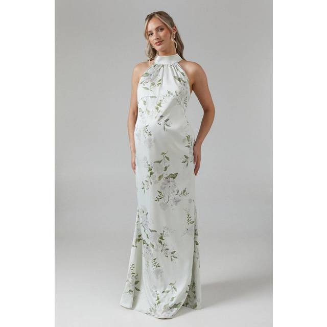 Maternity Dahlia Printed Halterneck Bridesmaid Maxi Dress - Sage - 8