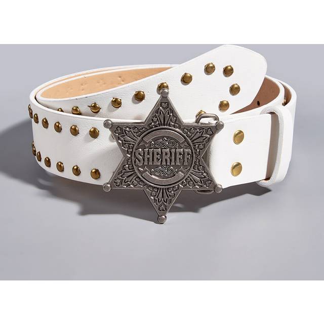 (White) Belt Unique Wide Waist Belt With Square Rivet Pop Elements For Womens Jeans