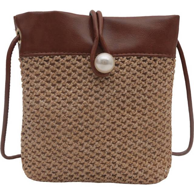 (Dark Brown) Fashionable Woven Straw Crossbody Phone Bag With Unique Vertical Design For Summer 2024