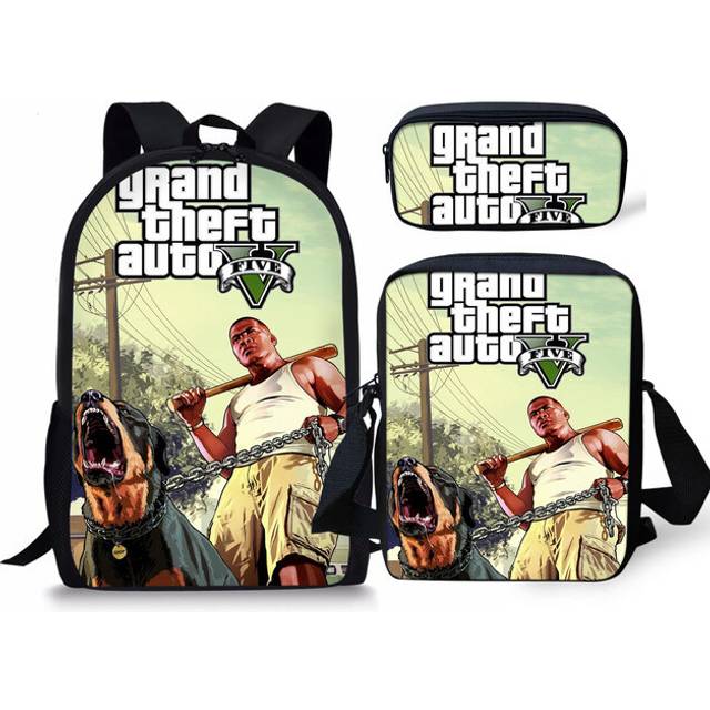 (3 pcs-a7) GTA 5 Print Schoolbag Personalized Pattern Book Backpack Teenagers School