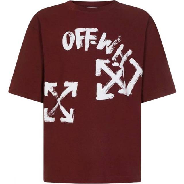 Off-White Mens Skate Fit Paint Script Burgundy T-Shirt Cotton - Size X-Small