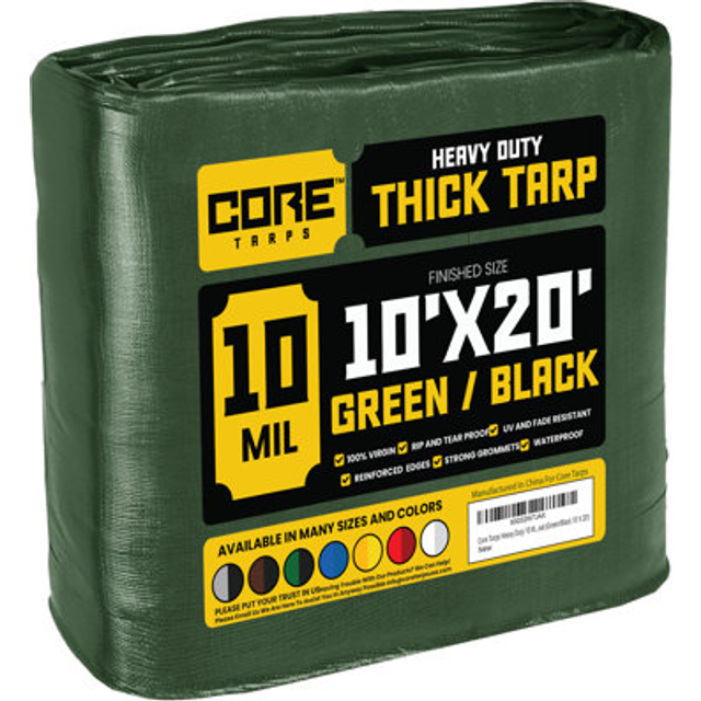Core Tarps Heavy Duty 10 Mil Tarp Cover  Waterproof  UV Resistant  Rip and Tear Proof  Poly Tarpaulin with Reinforced Edges for Roof  Camping  Patio