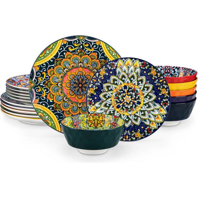 Volpe 18 Piece Porcelain China Dinnerware Set - Service for 6 - Colorful (18)
