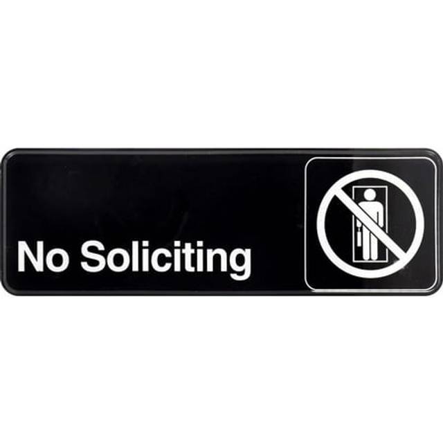 Hillman 848635 No Soliciting Self Adhesive Sign  Black and White Plastic  3x9 Inches 1-Sign