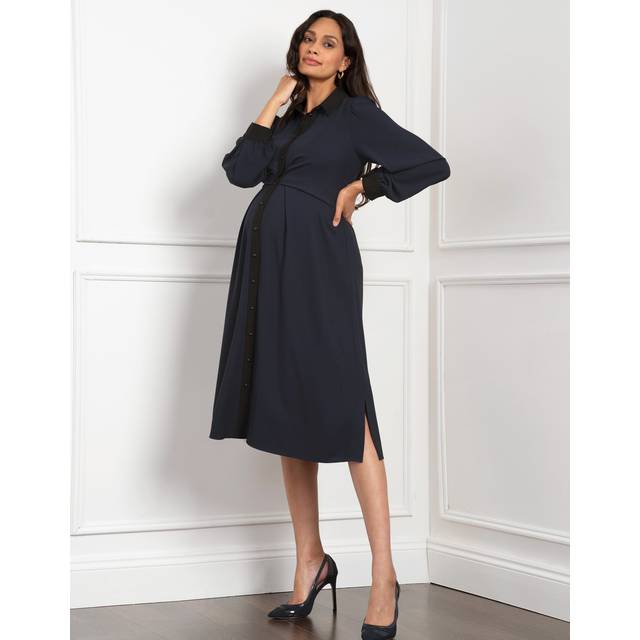 Pleated Waist Maternity + Nursing Shirt Dress