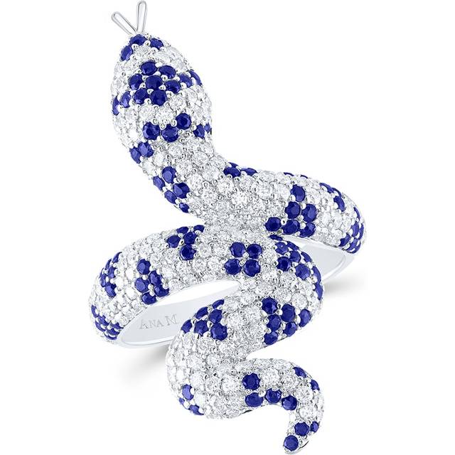 GND 177433 1.33 CTW Diamond Ana Mens 1.12 CT RD-BS Natural Gem Snake Ring