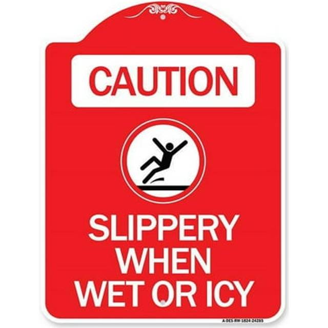 SignMission A-DES-RW-1824-24285 18 x 24 in. Designer Series Sign - Caution Slippery When Wet or Icy with Graphic, Red & White
