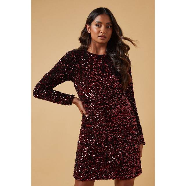 Oasis womens bodycon dress red sequin mini long sleeve formal party wedding
