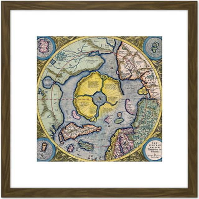 Map Mercator 1623 North Pole Arctic Pictorial Chart 8X8 Inch Square Wooden Framed Wall Art Print Picture with Mount - Brown - One Size