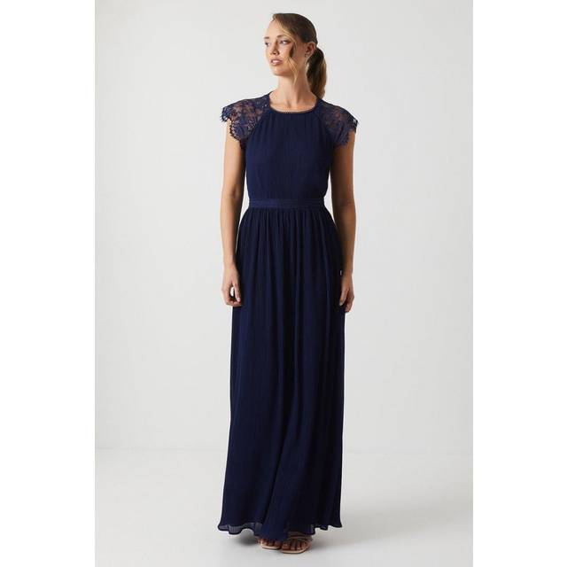 Delicate Lace Bodice Maxi Bridesmaids Dress - Navy - 12