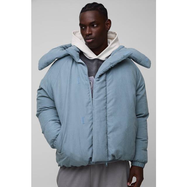 Man Extreme Heavy Padded Hooded Puffer Coat In Dusty Blue - XL
