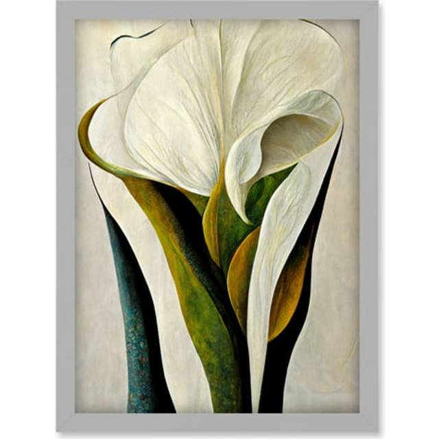 White Calla Lily Flower Bouquet Detail Stylish Artwork Framed Wall Art Print A4 - Grey - One Size