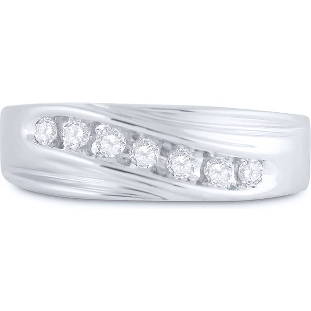 GND 11443 0.25 CTW 10KT White Gold Mens Round Channel-Set Diamond Single Row Wedding Band Ring, Size 10