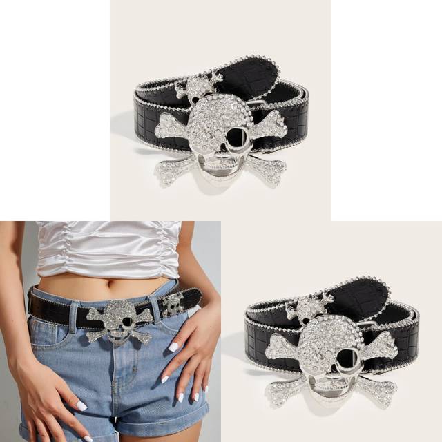 Belt Fashion Versatile Skull Head Belt Punk Style Alloy Buckle Casual Pants Belt