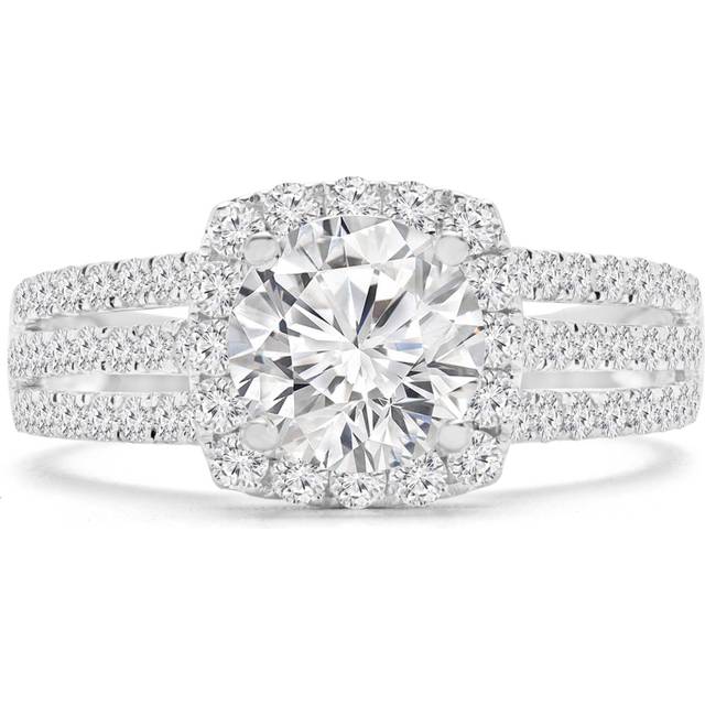 Majesty Diamonds MD240143-P 1.33 CTW Round Diamond Three-Row Cushion Halo Engagement Ring with Accents in 14K White Gold - Size 4 to 9