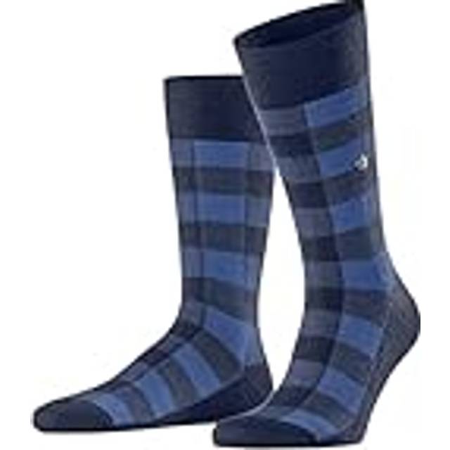 Mens 1 Pair Burlington We Care Buffalo Check Virgin Wool Socks Blue 6.5-11 Mens