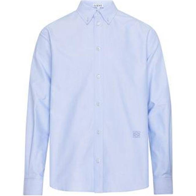 Loewe Mens Soft Blue Monogram-embroidery Relaxed-fit Cotton-poplin Shirt 16.5 - SOFT BLUE