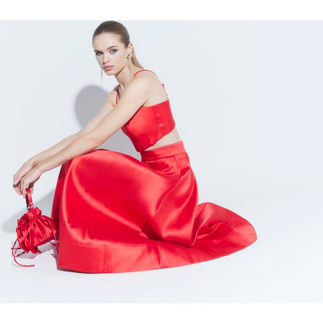 River Island Womens Red Satin Midi Skirt - 14