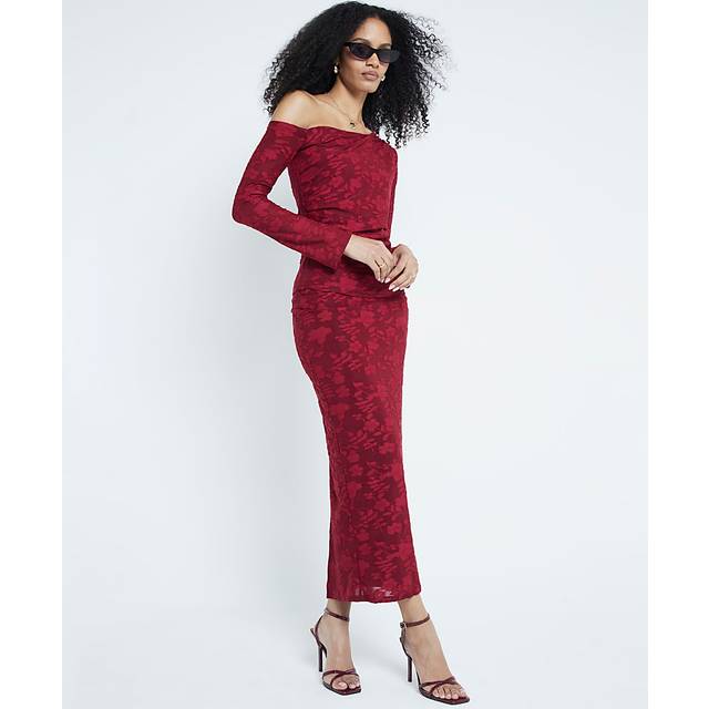 River Island Womens Red Devore Midi Pencil Skirt - 8
