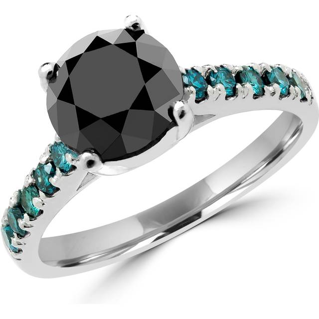 Majesty Diamonds MD160182-3.5 3.25 CTW Round Black & Blue Diamond Multi Stone Engagement Ring in 14K White Gold, Size 3.5